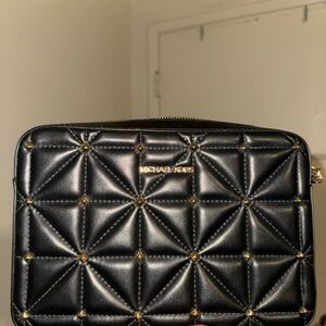 Michael Kors Black and Gold Quilted Crossbody Bag